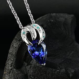  Rhapsody AAAA Tanzanite, AAAA Paraiba Tourmaline and E-F VS2 Diamond 3.71 ctw Dream Weaver Pendant Necklace in 950 Platinum 20 Inches 7 Grams