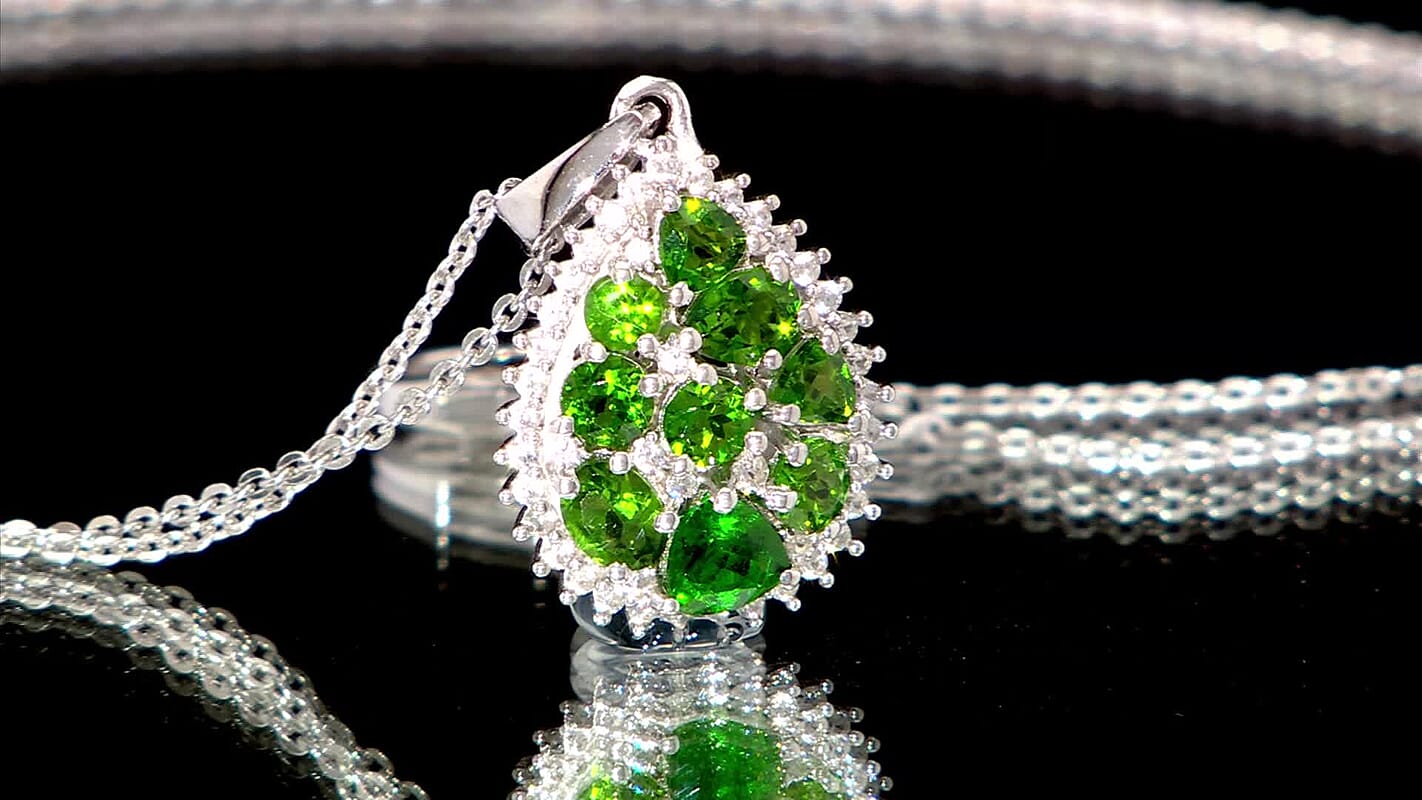 D'Joy Chrome Diopside and White Zircon 1.80 ctw Pendant Necklace in Rhodium Over Sterling Silver 20 Inches