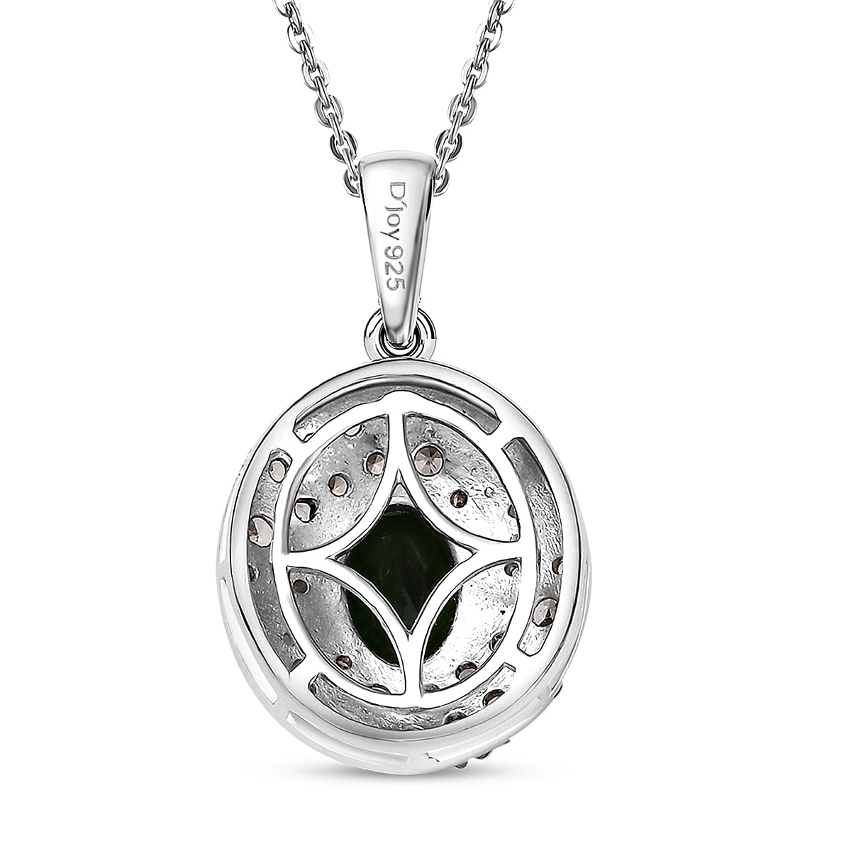 Chrome Diopside, Brown and White Zircon 1.50 ctw Sea Wave Pendant in Rhodium Over Sterling Silver with Stainless Steel Necklace 20 Inches 