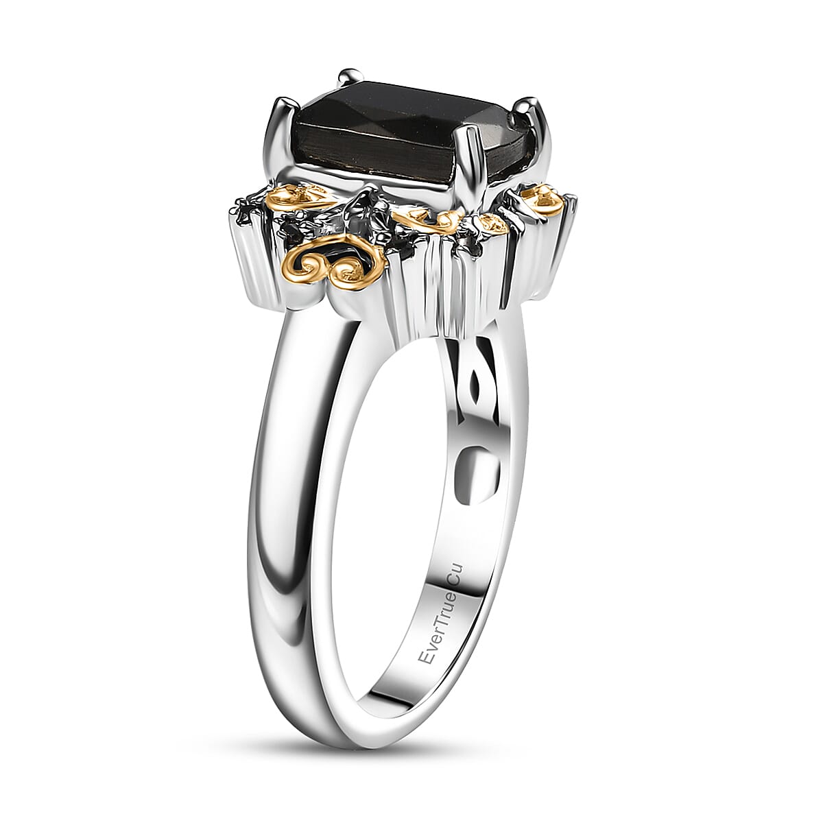 EverTrue Elite Shungite, Thai Black Spinel Ring (Size 5.0), Pendant without Chain and Lever Back Earrings in 14K YG and Platinum Over Copper 3.30 ctw