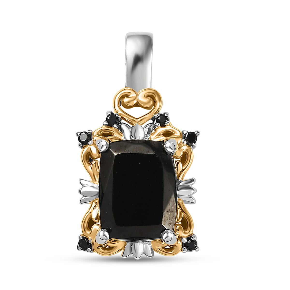 EverTrue Elite Shungite, Thai Black Spinel Ring (Size 5.0), Pendant without Chain and Lever Back Earrings in 14K YG and Platinum Over Copper 3.30 ctw