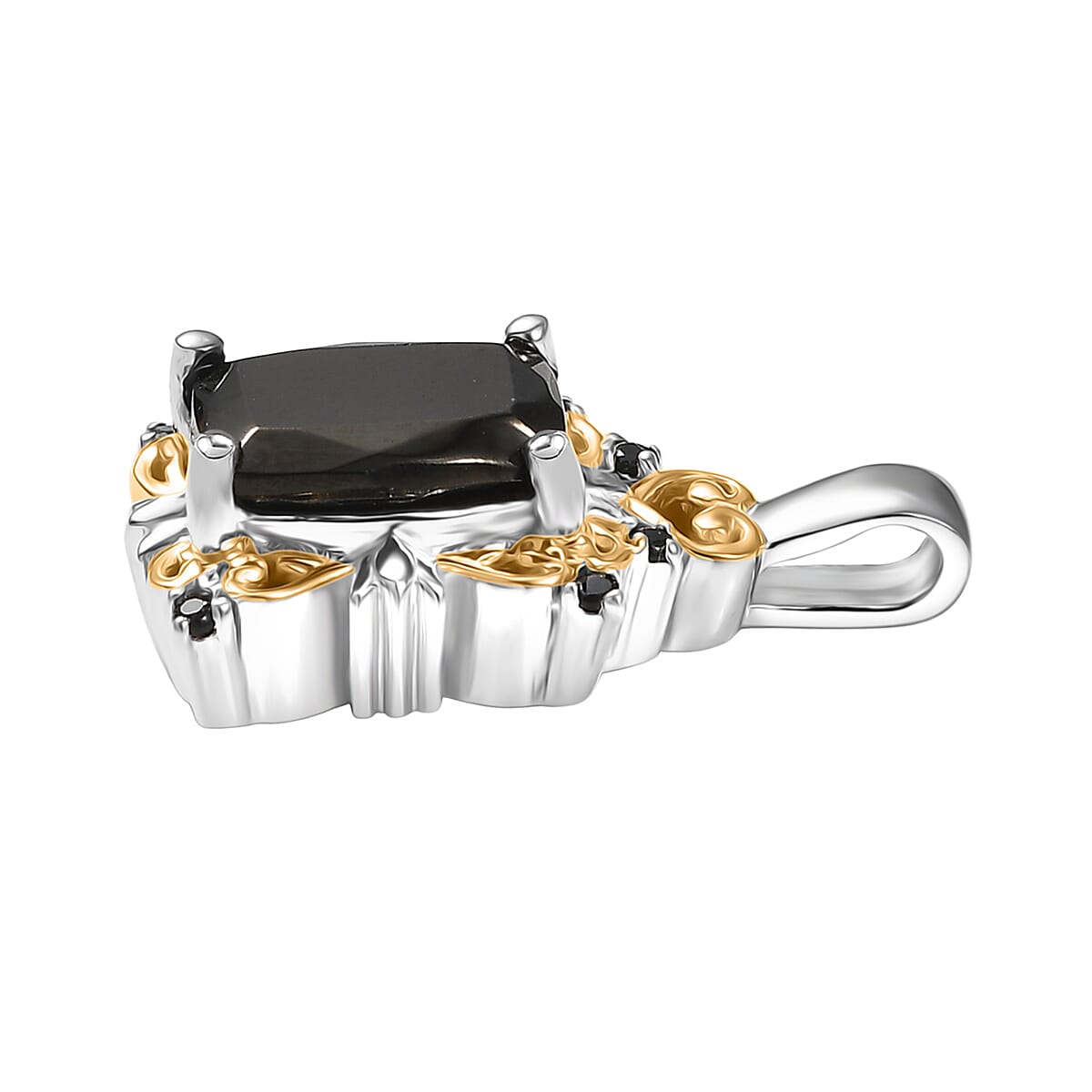 EverTrue Elite Shungite, Thai Black Spinel Ring (Size 5.0), Pendant without Chain and Lever Back Earrings in 14K YG and Platinum Over Copper 3.30 ctw