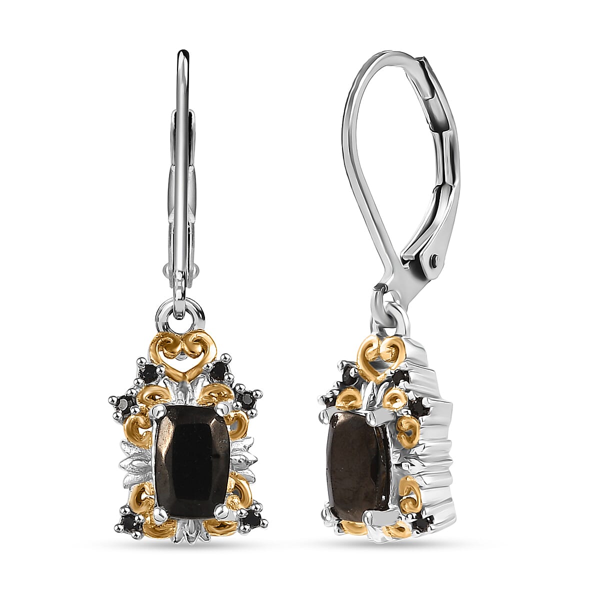 EverTrue Elite Shungite, Thai Black Spinel Ring (Size 5.0), Pendant without Chain and Lever Back Earrings in 14K YG and Platinum Over Copper 3.30 ctw