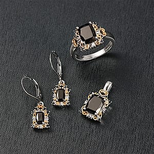 EverTrue Elite Shungite, Thai Black Spinel Ring (Size 9.0), Pendant without Chain and Lever Back Earrings in Platinum Over Copper 3.30 ctw