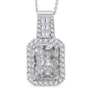 D'Joy Radiant Cut Moissanite 4.65 ctw Art Deco Pendant Necklace in Rhodium Over Sterling Silver 20 Inches