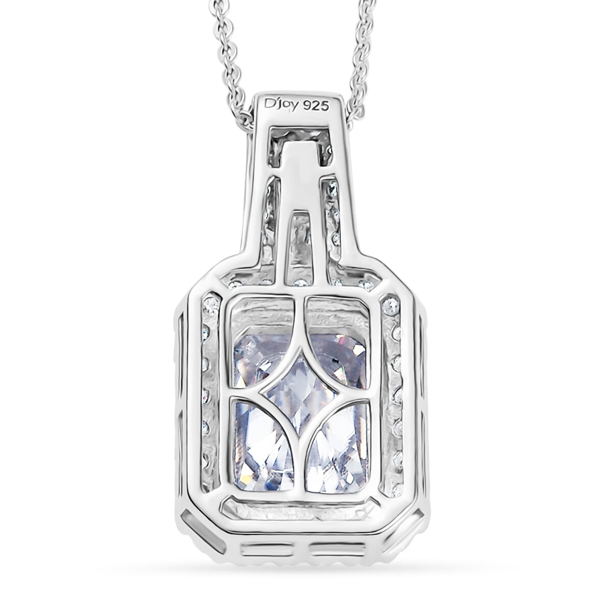 D'Joy Radiant Cut Moissanite 4.65 ctw Art Deco Pendant Necklace in Rhodium Over Sterling Silver 20 Inches image number 4
