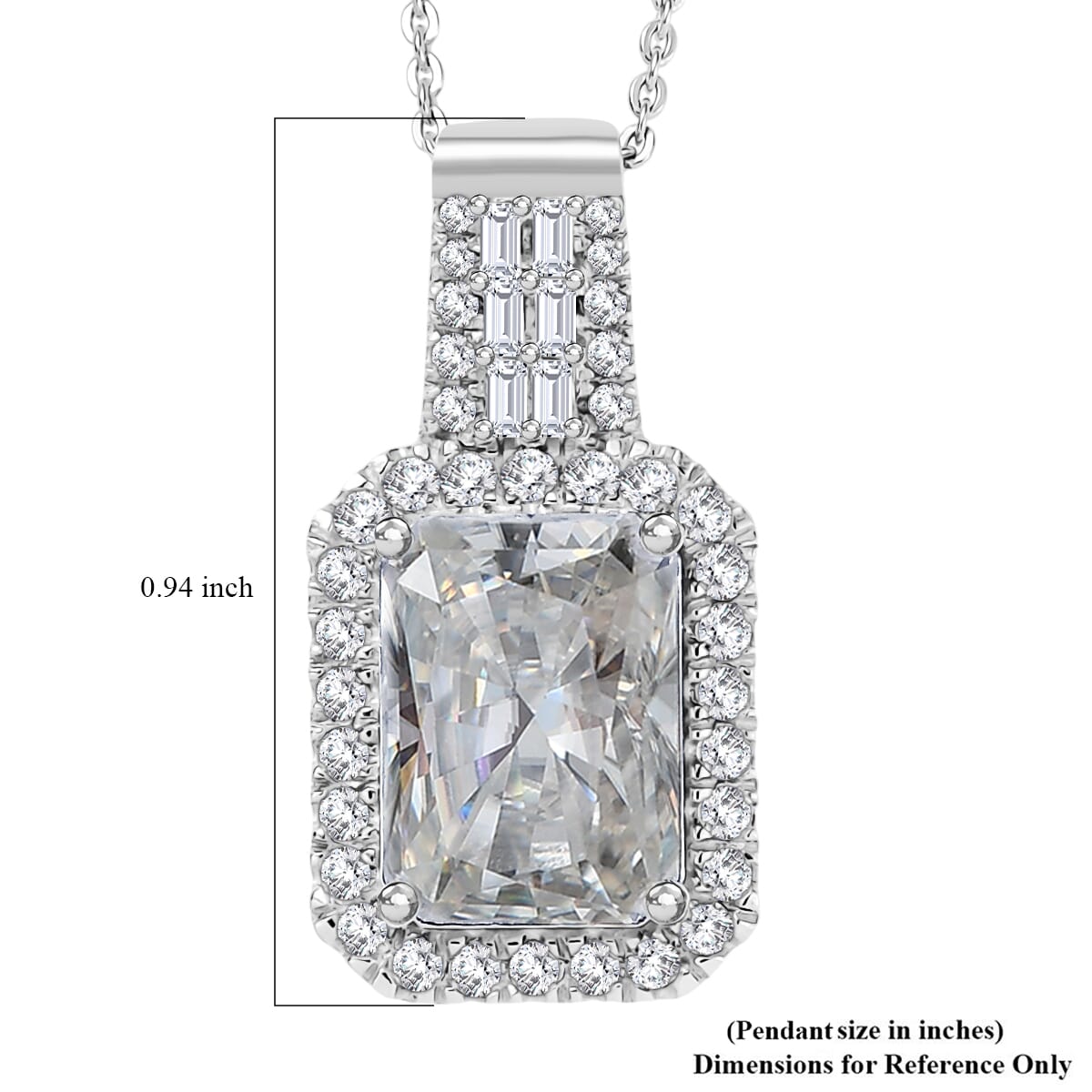D'Joy Radiant Cut Moissanite 4.65 ctw Art Deco Pendant Necklace in Rhodium Over Sterling Silver 20 Inches image number 5