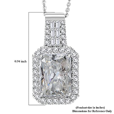 D'Joy Radiant Cut Moissanite 4.65 ctw Art Deco Pendant Necklace in Rhodium Over Sterling Silver 20 Inches