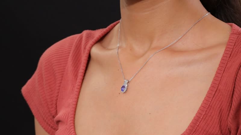 AAA Tanzanite and G-H I3 Diamond 1.20 ctw Pendant Necklace 20 Inches in Rhodium Over Sterling Silver