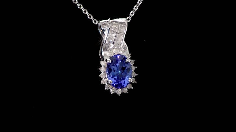 AAA Tanzanite and G-H I3 Diamond 1.20 ctw Pendant Necklace 20 Inches in Rhodium Over Sterling Silver