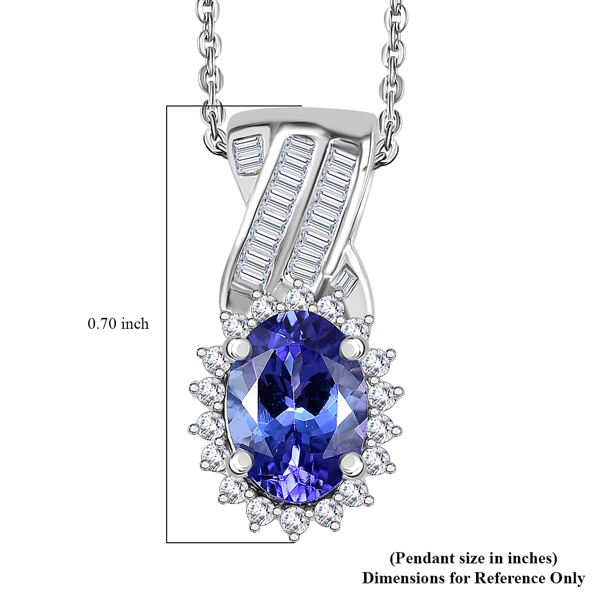 AAA Tanzanite and G-H I3 Diamond 1.20 ctw Pendant Necklace 20 Inches in Rhodium Over Sterling Silver 