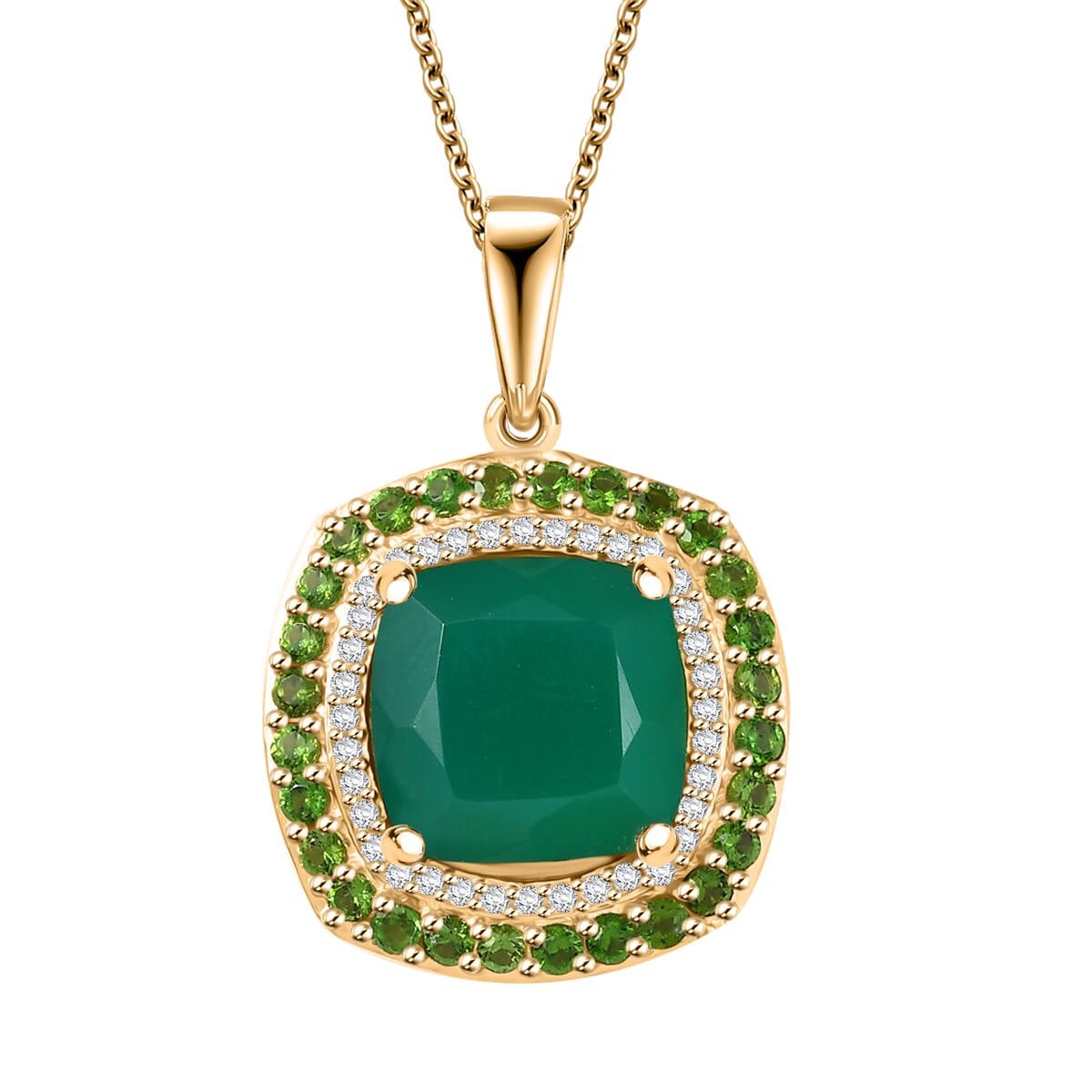 Karis Verde Onyx, Multi Gemstone Pendant in 18K YG Plated with Stainless Steel Necklace (20 Inches) 5.80 ctw image number 0