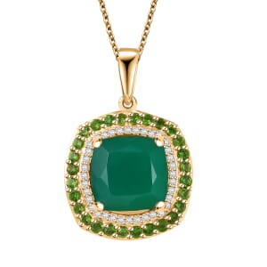 Karis Verde Onyx, Multi Gemstone Pendant in 18K YG Plated with Stainless Steel Necklace (20 Inches) 5.80 ctw