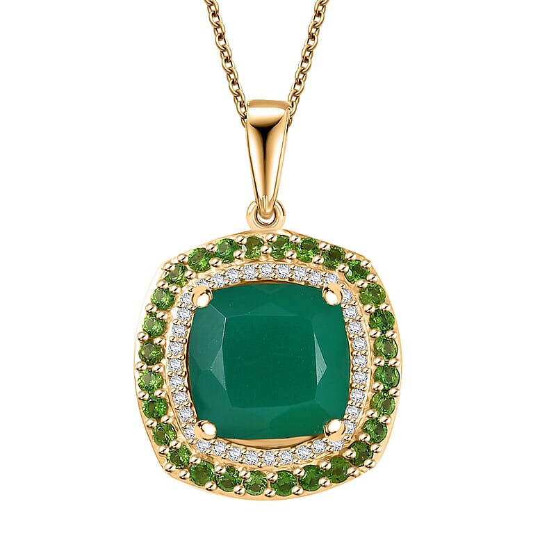 Karis Verde Onyx, Multi Gemstone Pendant in 18K YG Plated with Stainless Steel Necklace (20 Inches) 5.80 ctw