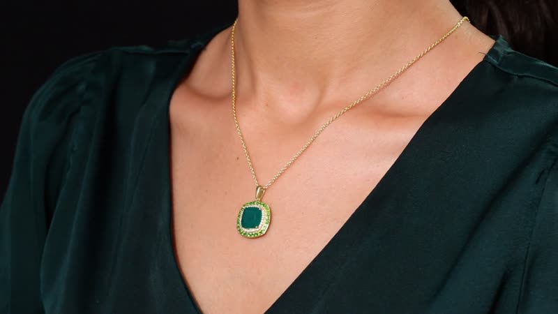 Karis Verde Onyx, Multi Gemstone Pendant in 18K YG Plated with Stainless Steel Necklace (20 Inches) 5.80 ctw