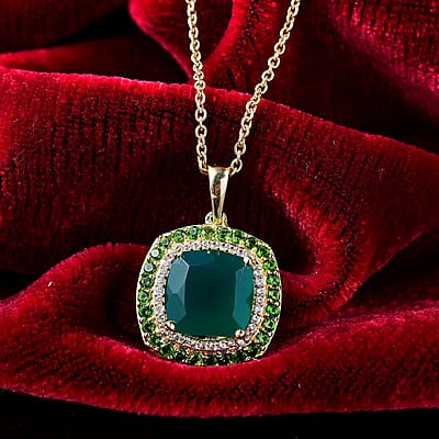 Karis Verde Onyx, Multi Gemstone Pendant in 18K YG Plated with Stainless Steel Necklace (20 Inches) 5.80 ctw