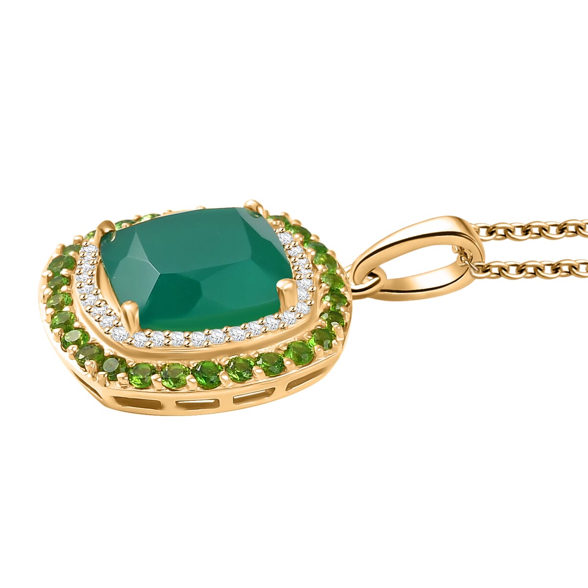 Karis Verde Onyx, Multi Gemstone Pendant in 18K YG Plated with Stainless Steel Necklace (20 Inches) 5.80 ctw image number 3