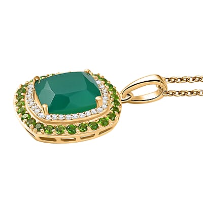 Karis Verde Onyx, Multi Gemstone Pendant in 18K YG Plated with Stainless Steel Necklace (20 Inches) 5.80 ctw