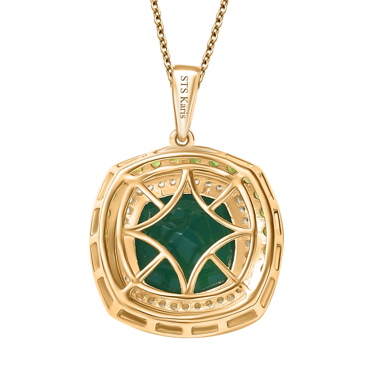 Karis Verde Onyx, Multi Gemstone Pendant in 18K YG Plated with Stainless Steel Necklace (20 Inches) 5.80 ctw image number 4