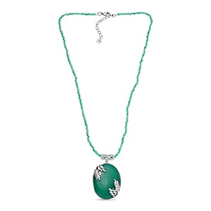 Karis Verde Onyx 124.20 ctw Flower and Leaves Pendant Necklace 20 Inches in Platinum Bond