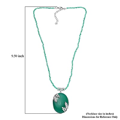 Karis Verde Onyx 124.20 ctw Flower and Leaves Pendant Necklace 20 Inches in Platinum Bond