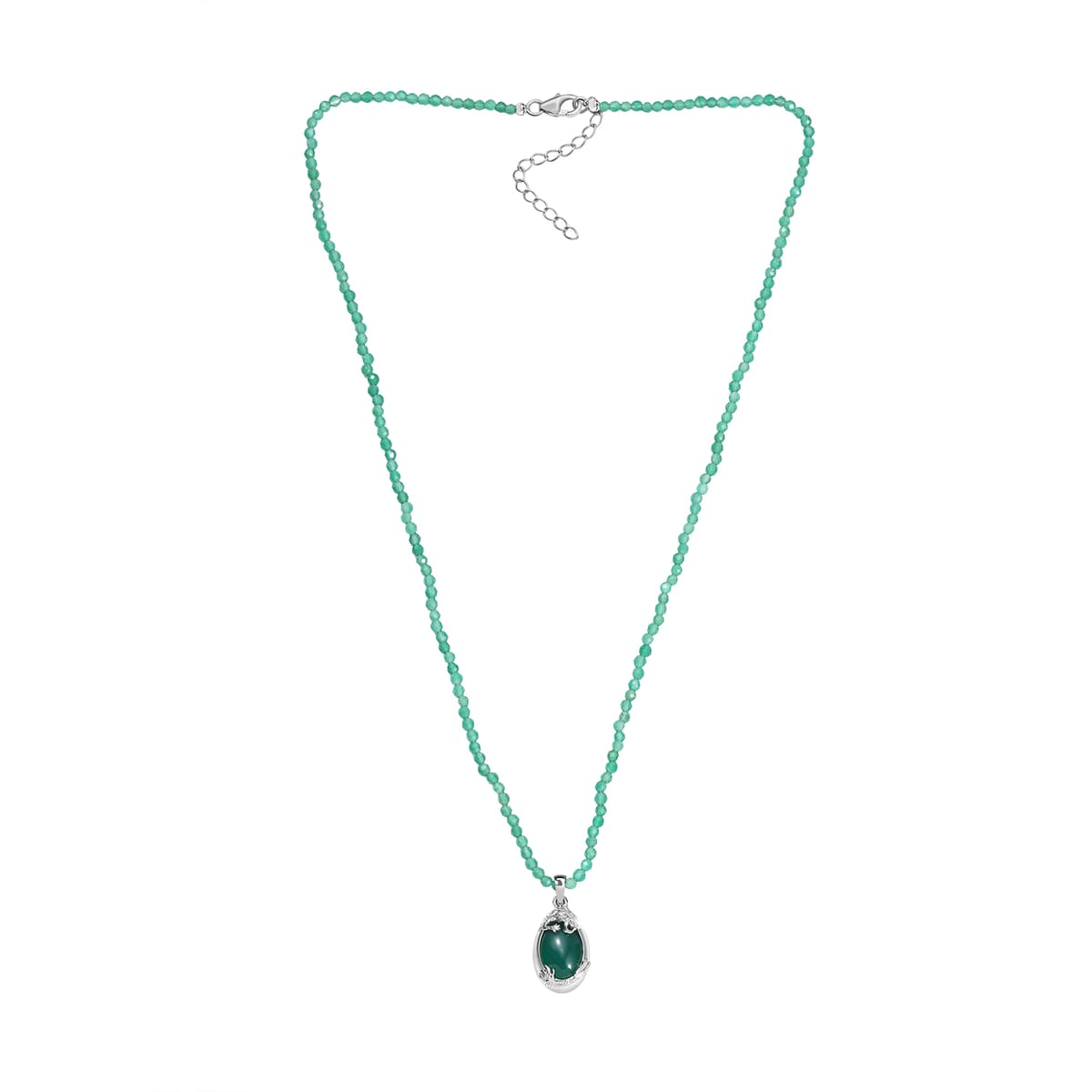 D'Joy Verde Onyx 60.80 ctw Dragon Pendant with Beaded Chain 20 Inches in Rhodium Over Sterling Silver image number 3