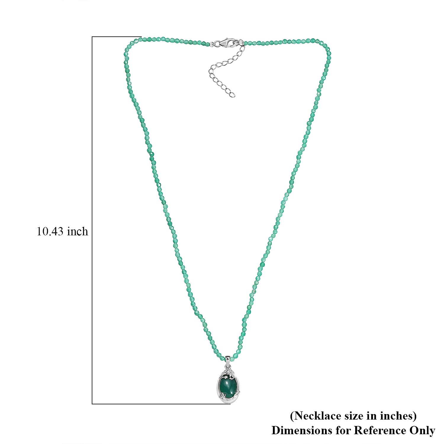 D'Joy Verde Onyx 60.80 ctw Dragon Pendant with Beaded Necklace in Rhodium Over Sterling Silver 20 Inches