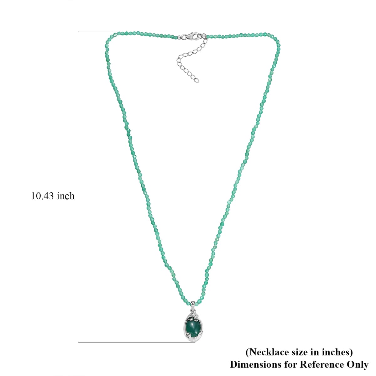 D'Joy Verde Onyx 60.80 ctw Dragon Pendant with Beaded Chain 20 Inches in Rhodium Over Sterling Silver image number 5