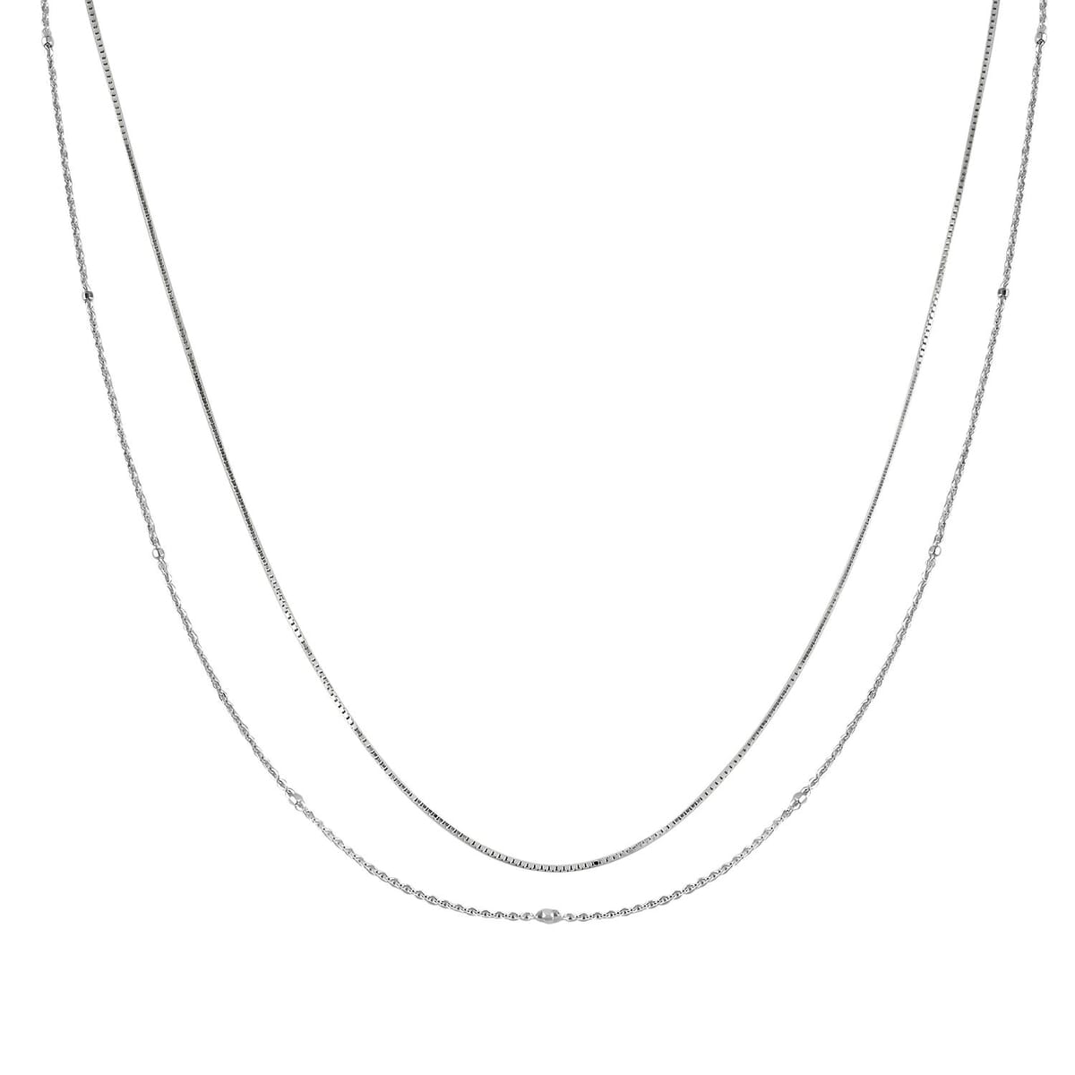Set of 2 Cube & Diamond-Cut Chain Necklace in Sterling Silver 2.8 Grams 18 Inches  image number 0