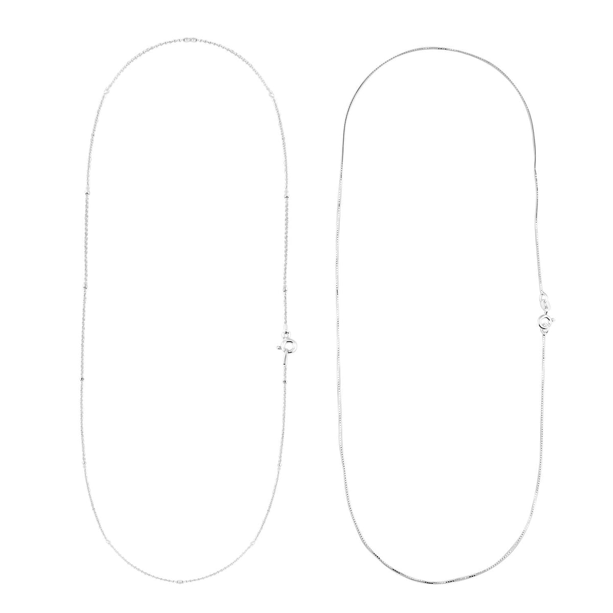 Set of 2 Cube & Diamond-Cut Chain Necklace in Sterling Silver 2.8 Grams 18 Inches  image number 4