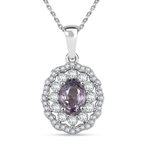 Royal Lavender Spinel and White Zircon 1.70 ctw Floral Pendant Necklace in Rhodium Over Sterling Silver 20 Inches
