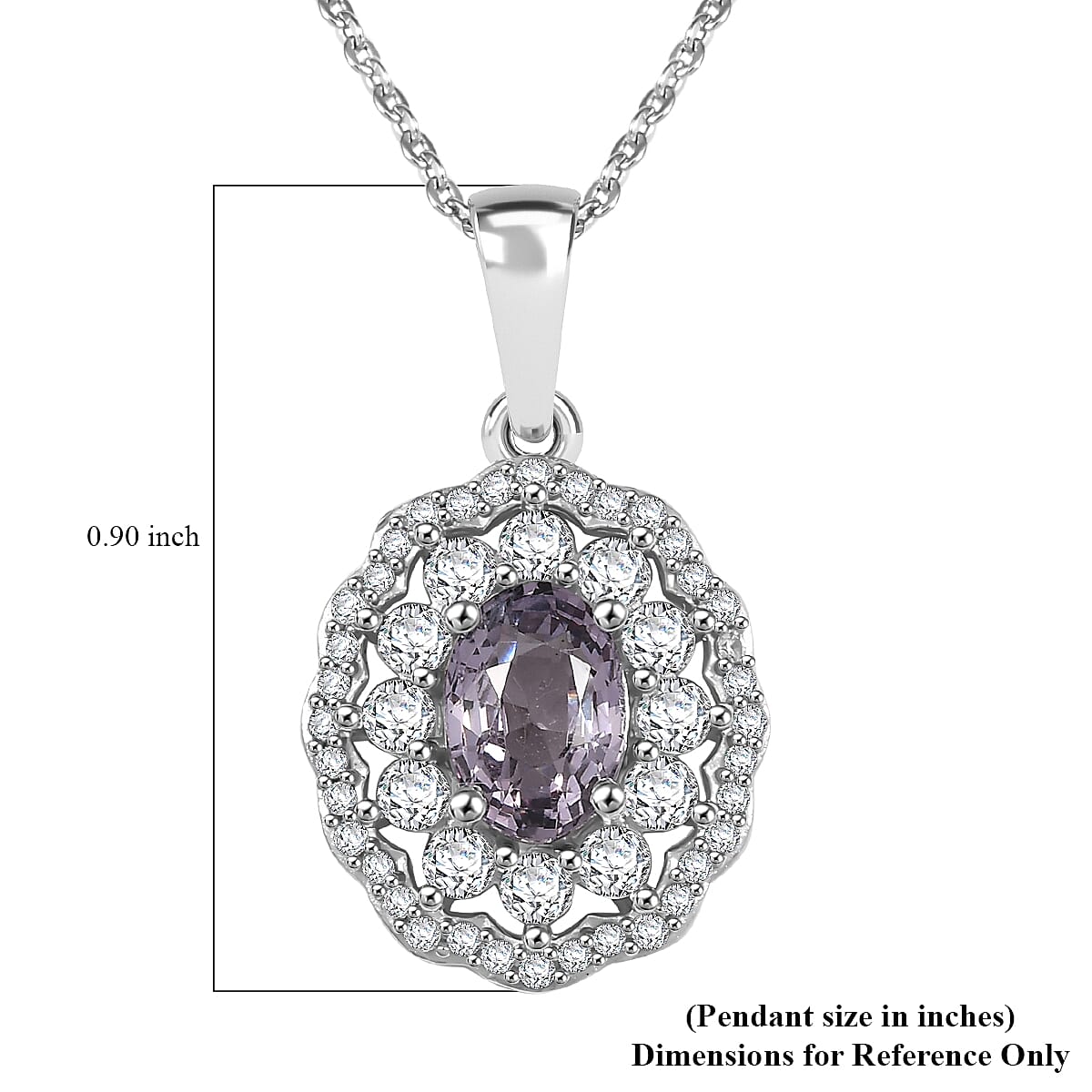 Royal Lavender Spinel and White Zircon 1.70 ctw Floral Pendant Necklace in Rhodium Over Sterling Silver 20 Inches