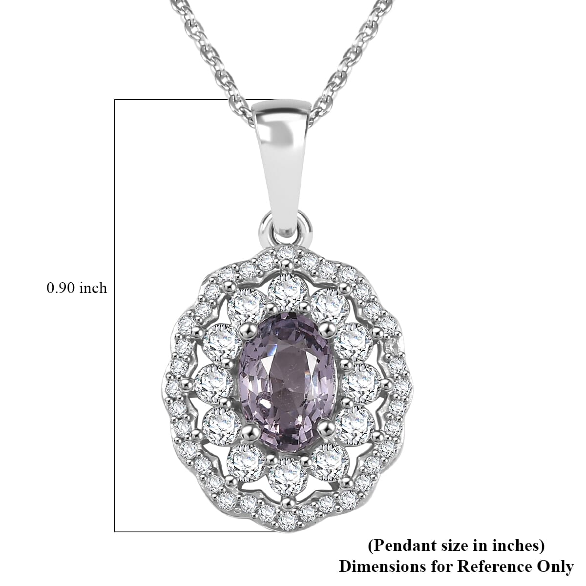 Royal Lavender Spinel and White Zircon 1.70 ctw Floral Pendant Necklace in Rhodium Over Sterling Silver 20 Inches image number 6