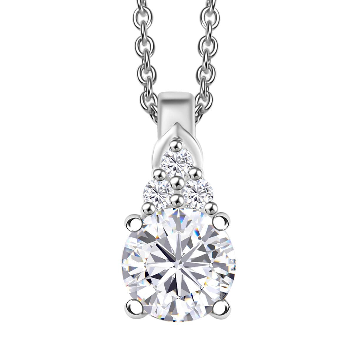 D'Joy Lab Created White Sapphire 1.15 ctw Pendant in Sterling Silver with Stainless Steel Necklace 20 Inches image number 0