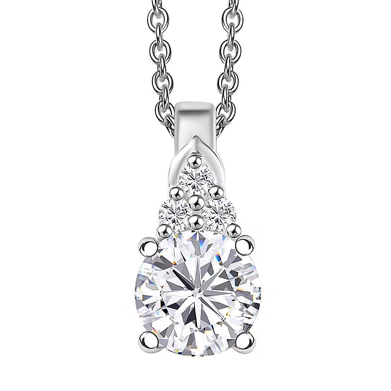 D'Joy Lab Created White Sapphire 1.15 ctw Pendant in Sterling Silver with Stainless Steel Necklace 20 Inches