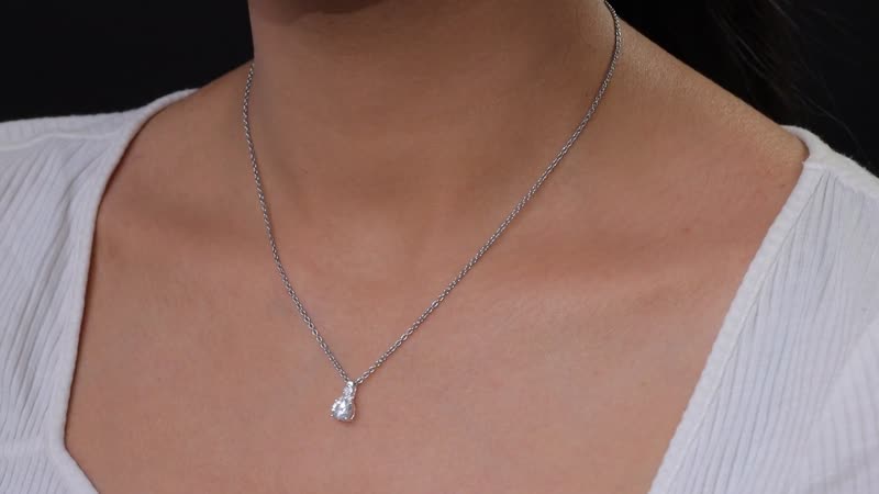 D'Joy Lab Created White Sapphire 1.15 ctw Pendant in Sterling Silver with Stainless Steel Necklace 20 Inches