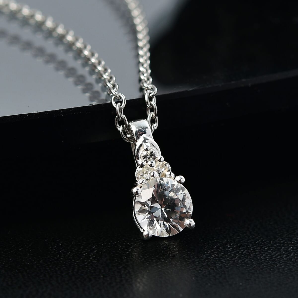 D'Joy Lab Created White Sapphire 1.15 ctw Pendant in Sterling Silver with Stainless Steel Necklace 20 Inches image number 1