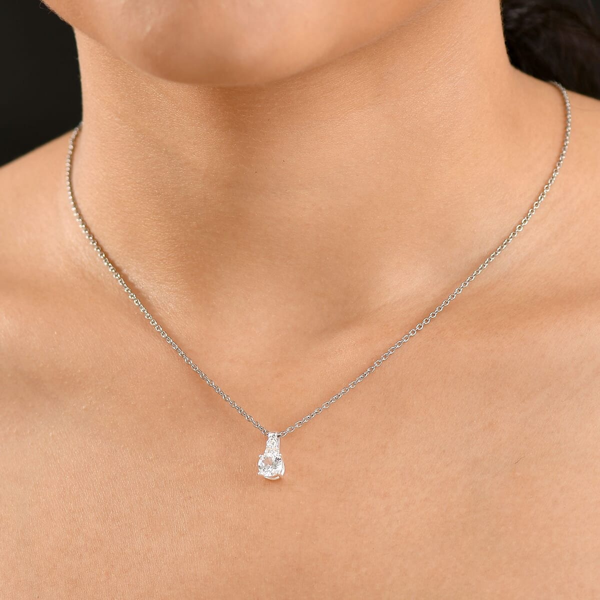 D'Joy Lab Created White Sapphire 1.15 ctw Pendant in Sterling Silver with Stainless Steel Necklace 20 Inches image number 2