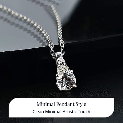 D'Joy Lab Created White Sapphire 1.15 ctw Pendant in Sterling Silver with Stainless Steel Necklace 20 Inches