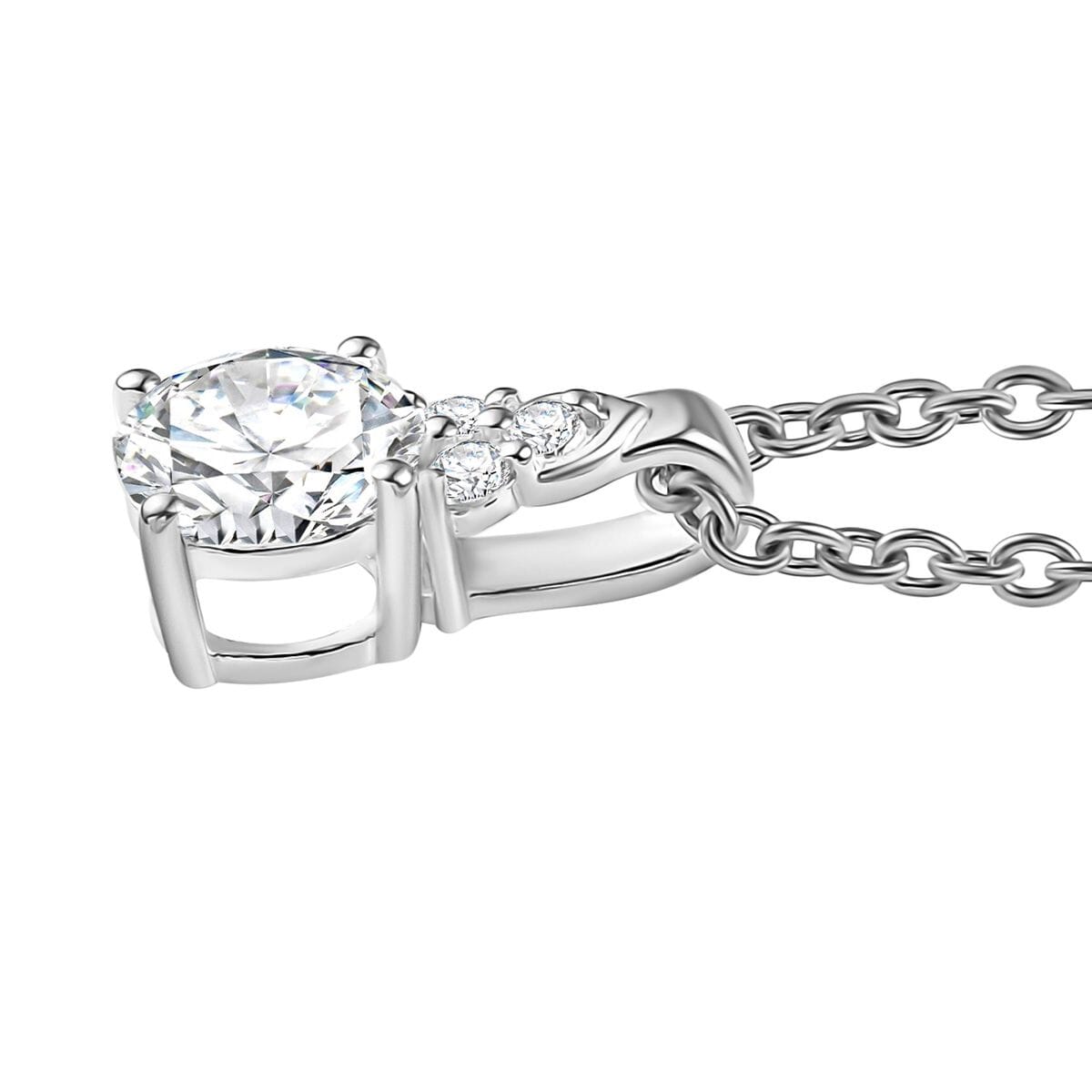 D'Joy Lab Created White Sapphire 1.15 ctw Pendant in Sterling Silver with Stainless Steel Necklace 20 Inches image number 3