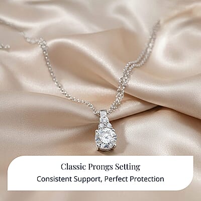 D'Joy Lab Created White Sapphire 1.15 ctw Pendant in Sterling Silver with Stainless Steel Necklace 20 Inches