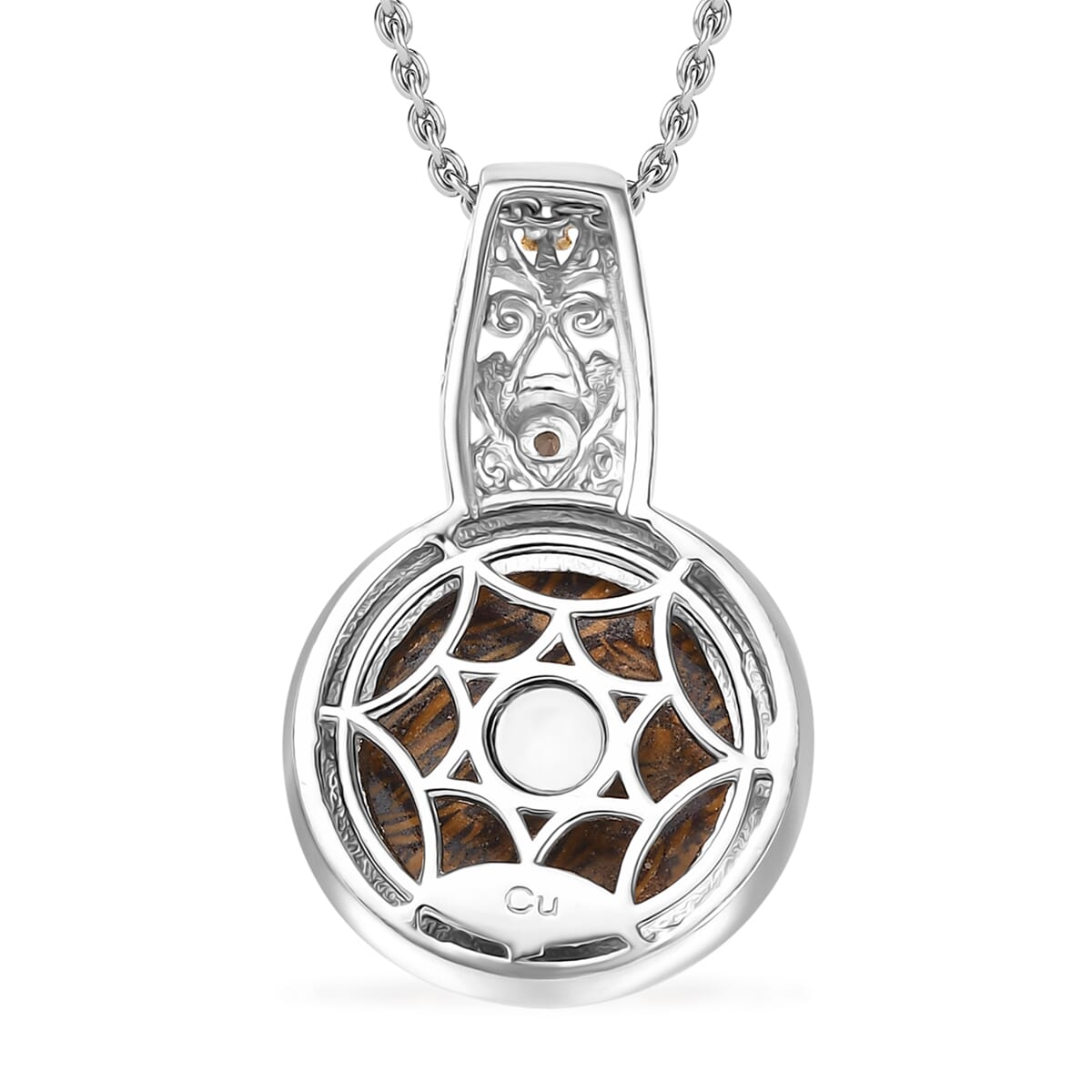 Script Stone and Brazilian Smoky Quartz 10.35 ctw Pendant in in 14K YG and Platinum Over Copper with Stainless Steel Necklace 20 Inches image number 4