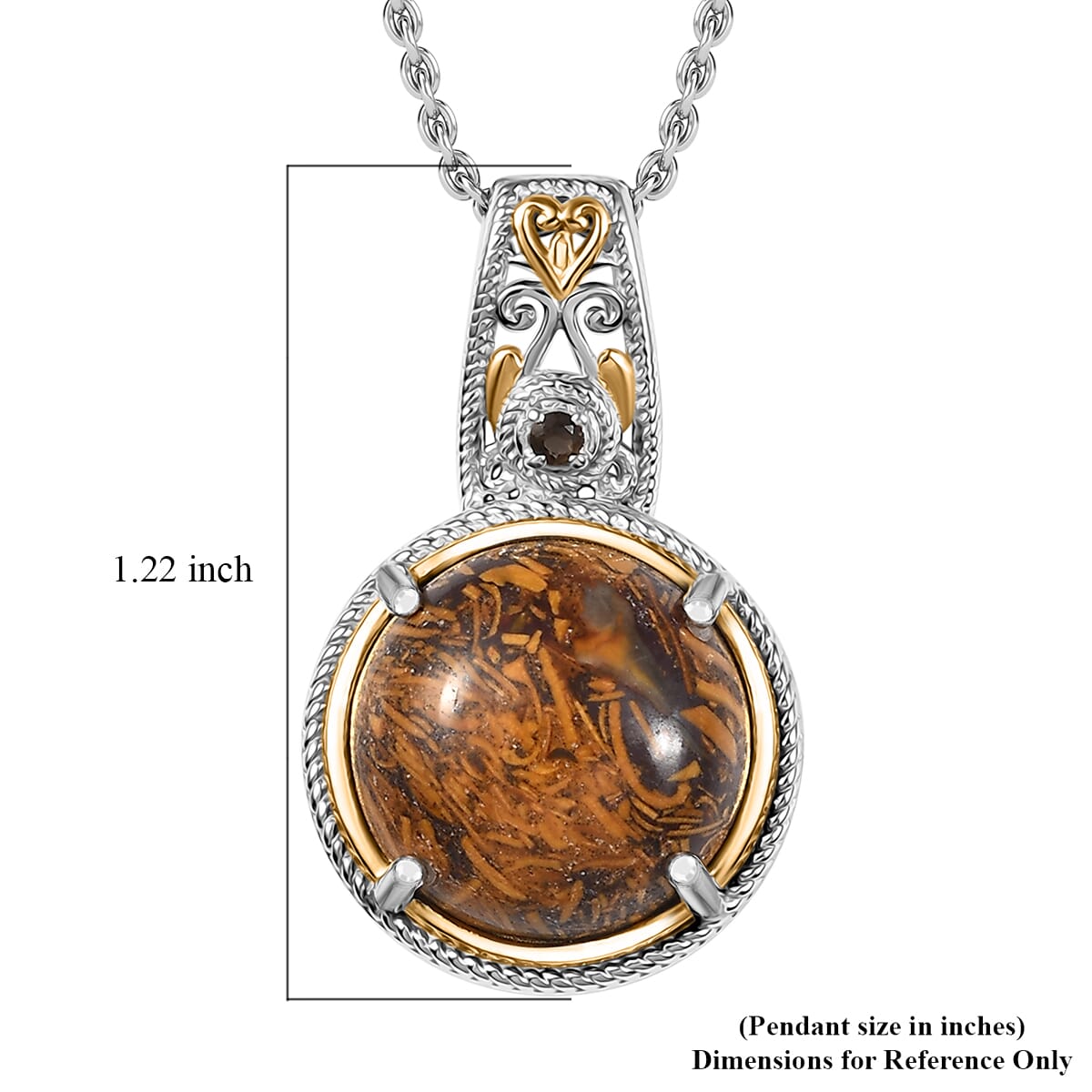 Script Stone and Brazilian Smoky Quartz 10.35 ctw Pendant in in 14K YG and Platinum Over Copper with Stainless Steel Necklace 20 Inches image number 6