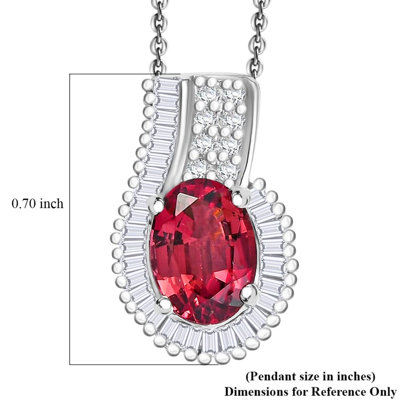 D'Joy Premium Ouro Fino Rubellite and White Diamond 1.70 ctw Pendant Necklace in Rhodium Over Sterling Silver 20 Inches