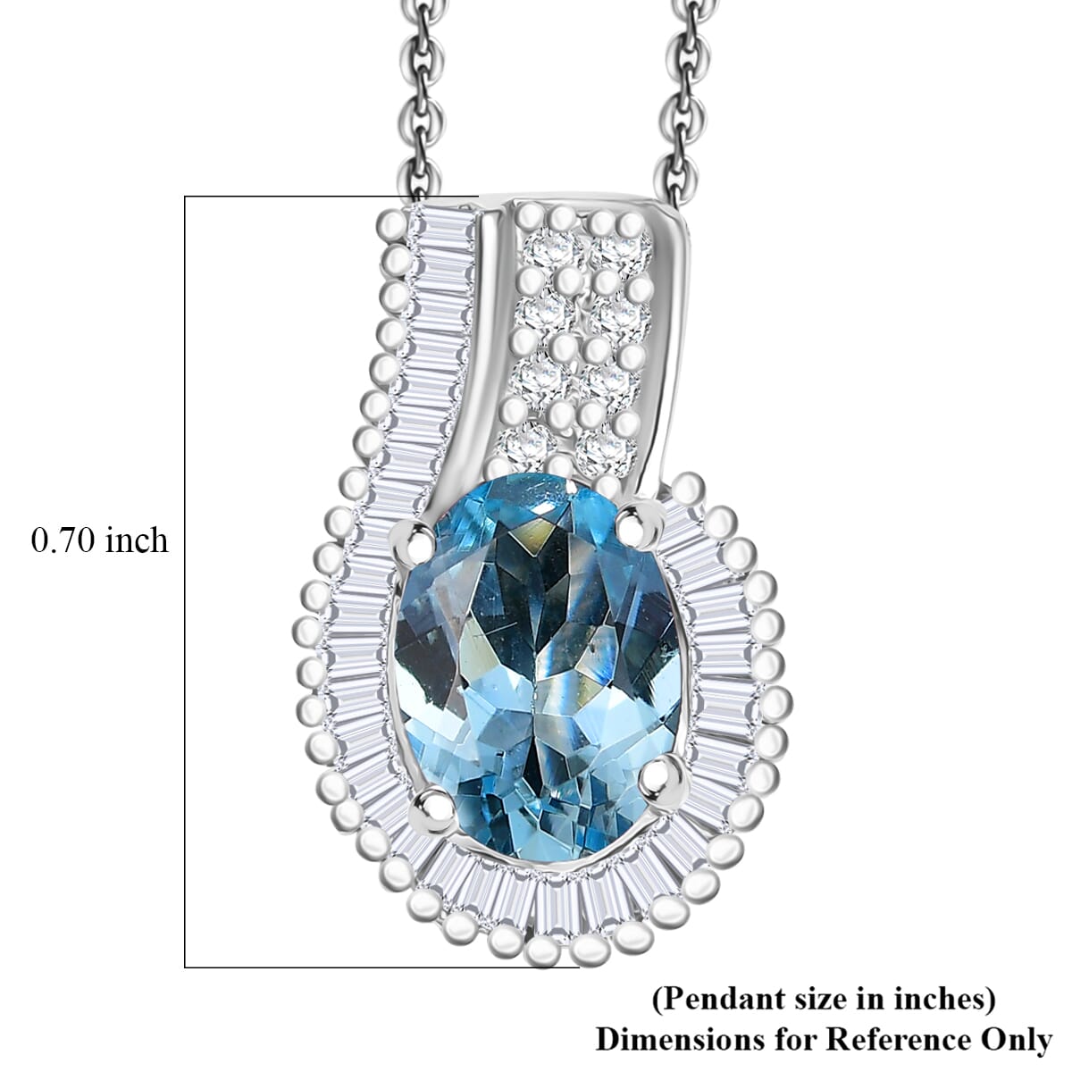 Premium Santa Maria Aquamarine, White Diamond Pendant Necklace (20 Inches) in Rhodium Over Sterling Silver 1.25 ctw image number 5