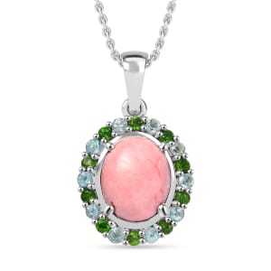 Karis Oregon Peach Opal and Multi Gemstone 2.35 ctw Blooming Pendant in Platinum Bond with Stainless Steel Necklace 20 Inches