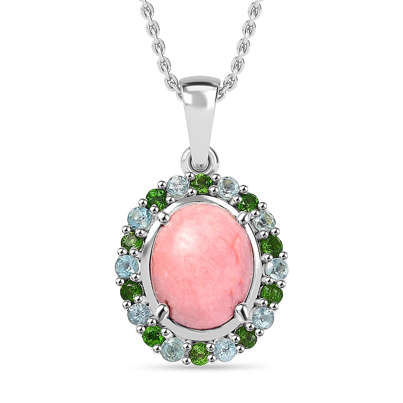 Karis Oregon Peach Opal and Multi Gemstone 2.35 ctw Blooming Pendant in Platinum Bond with Stainless Steel Necklace 20 Inches