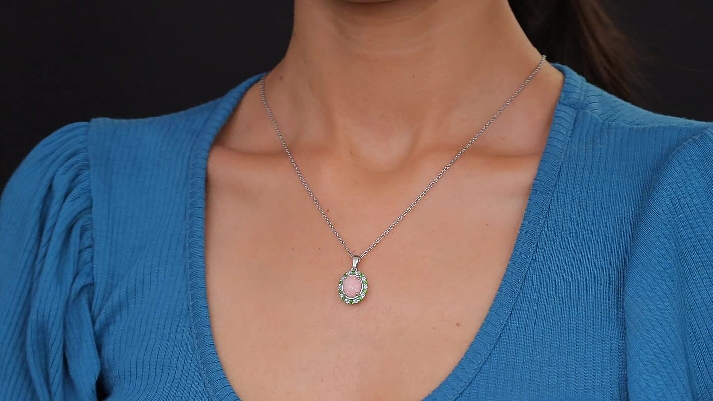 Karis Oregon Peach Opal and Multi Gemstone 2.35 ctw Blooming Pendant in Platinum Bond with Stainless Steel Necklace 20 Inches