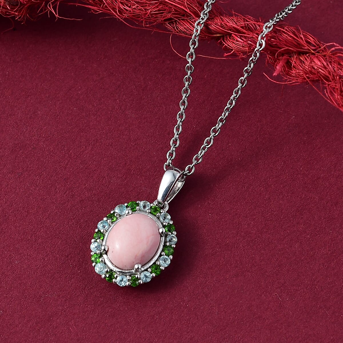 Karis Oregon Peach Opal and Multi Gemstone 2.35 ctw Blooming Pendant in Platinum Bond with Stainless Steel Necklace 20 Inches image number 1