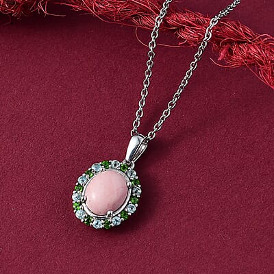 Karis Oregon Peach Opal and Multi Gemstone 2.35 ctw Blooming Pendant in Platinum Bond with Stainless Steel Necklace 20 Inches